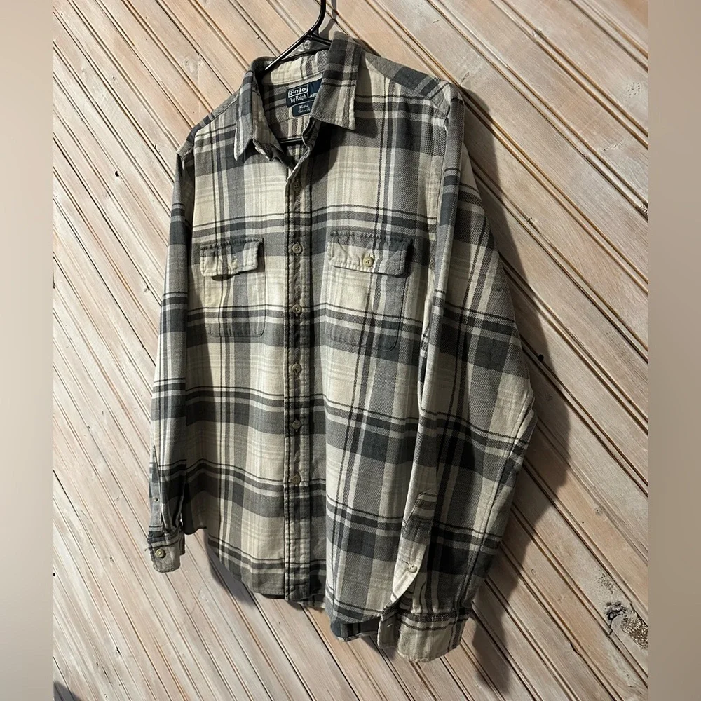 Polo by Ralph Lauren Grey & Black Plaid Casual Button Down Shirt Well Worn - Picture 2 of 8
